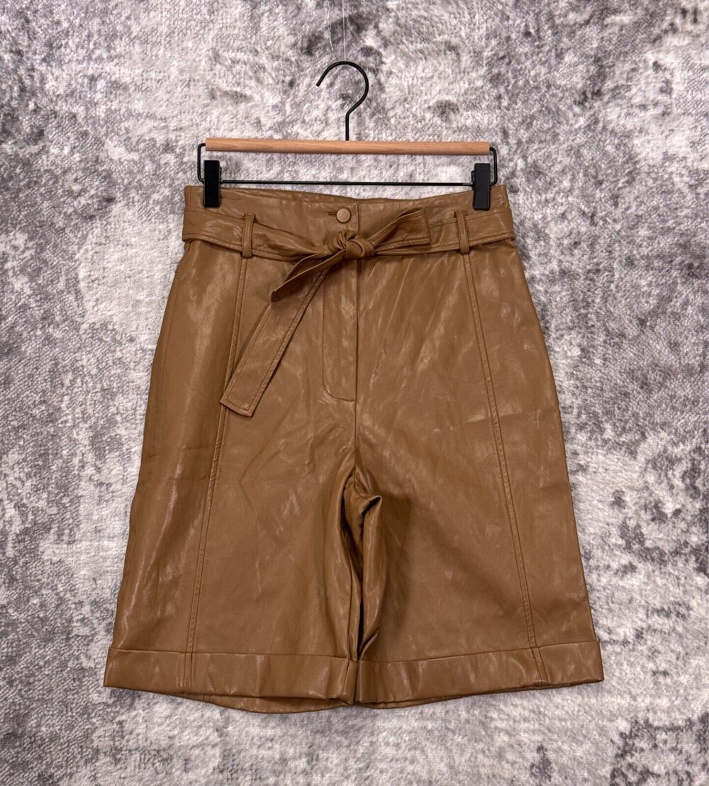 New Anthropologie Shorts Small Womens Current Air Brown Vegan Leather Bermuda